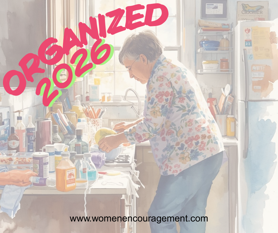Woman in messy kitchen